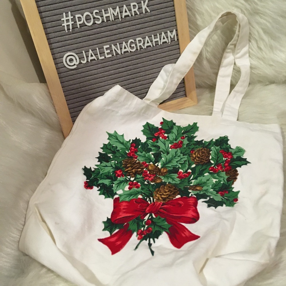 Christmas holly tote bag